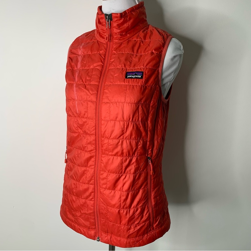 Payagonia Women’s Orange Red Lightweight Full Zip Nano Puff Vest Size XS